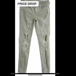 American eagle outfitters distressed light green jeans